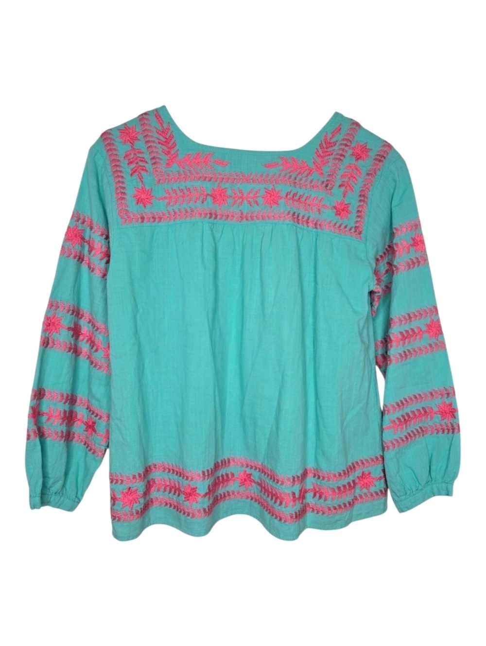 J Marie Womens Green Pink Cottagecore Floral Embroidered Peasant Top Size XS